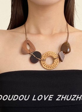 复古波西米亚民族风短款藤编项链