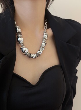 冷淡不规则金属银色夸张圆珠项链