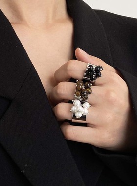 串珠流苏天然石葡萄串开口戒指女