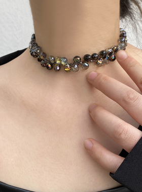 水晶串珠女幻彩不规则锁骨链项链
