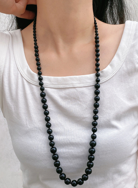 人造珍珠串珠女黑色项链颈链