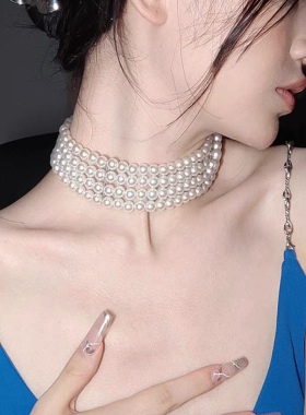 复古风多层设计轻奢珍珠项链