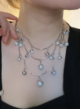 珍珠多层女流苏满天星锁骨链项链