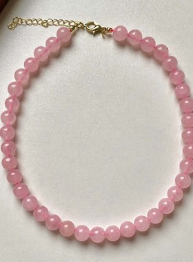 粉水晶天然石串珠锁骨链项链