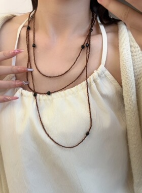 水晶串珠立体爱心项链长款叠戴女