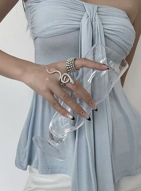 蛇形戒指串珠开口戒叠戴食指戒