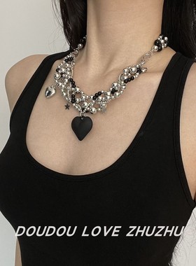 甜酷圆珠女式爱心项链