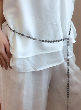 小众设计银色小圆片长款毛衣链女