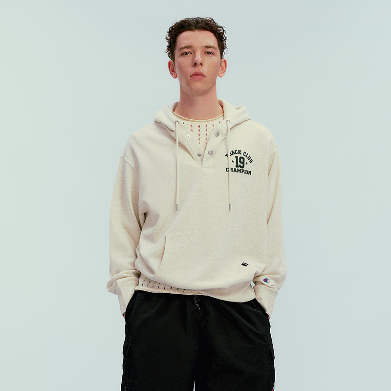 Champion冠军套头连帽卫衣男2026春季新款按扣领休闲复古校园潮女
