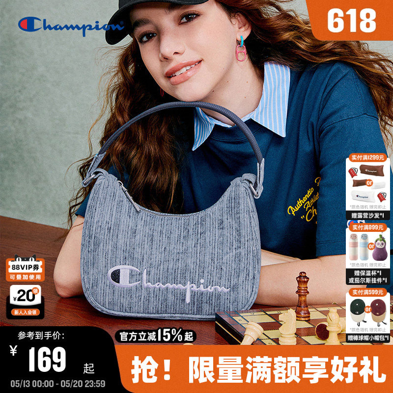 Champion冠军腋下包26夏季女字母刺绣时尚休闲牛角包通勤单肩包