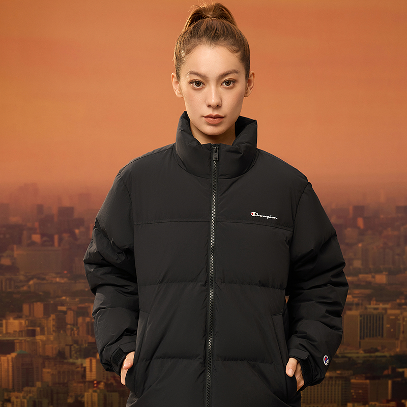 [三防]Champion冠军拼色羽绒服男2025冬季新款黑色短面包服立领秋