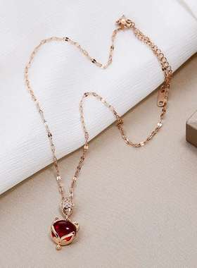 项饰网红抖快同款红色吊坠小狐狸锁骨链女短款清新时尚潮项链