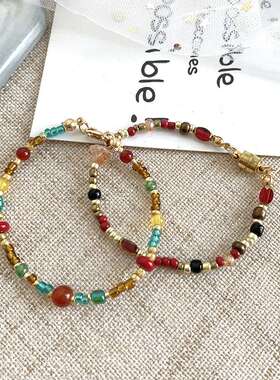 国潮手串新中式串珠敦煌国风小众复古女生南红闺蜜捷克珠手链手饰