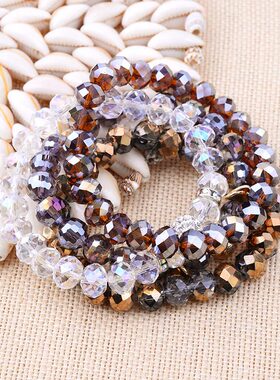 跨境欧美新款 DIY串珠水晶手链女原创弹力彩色切面玻璃珠子手串