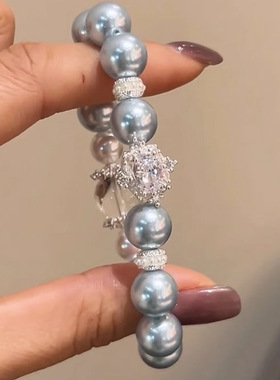 蓝色珍珠手链轻奢高级感天然白水晶手串女串珠新中式手环手饰批发
