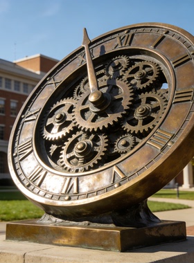 校园主题钟表雕塑定制铸铜时钟摆件学校景区景观玻璃钢仿铜雕塑