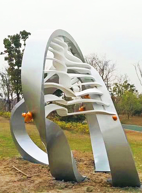 现代简约抽象海浪鱼雕塑不锈钢