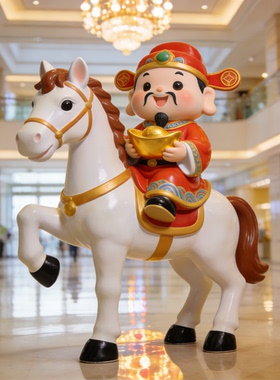 卡通马年吉祥物摆件玻璃钢马上发财商场引流雕塑商业街潮玩景观