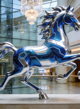 玻璃钢卡通马年吉祥物摆件彩绘马商场引流雕塑商业街潮玩景观定制