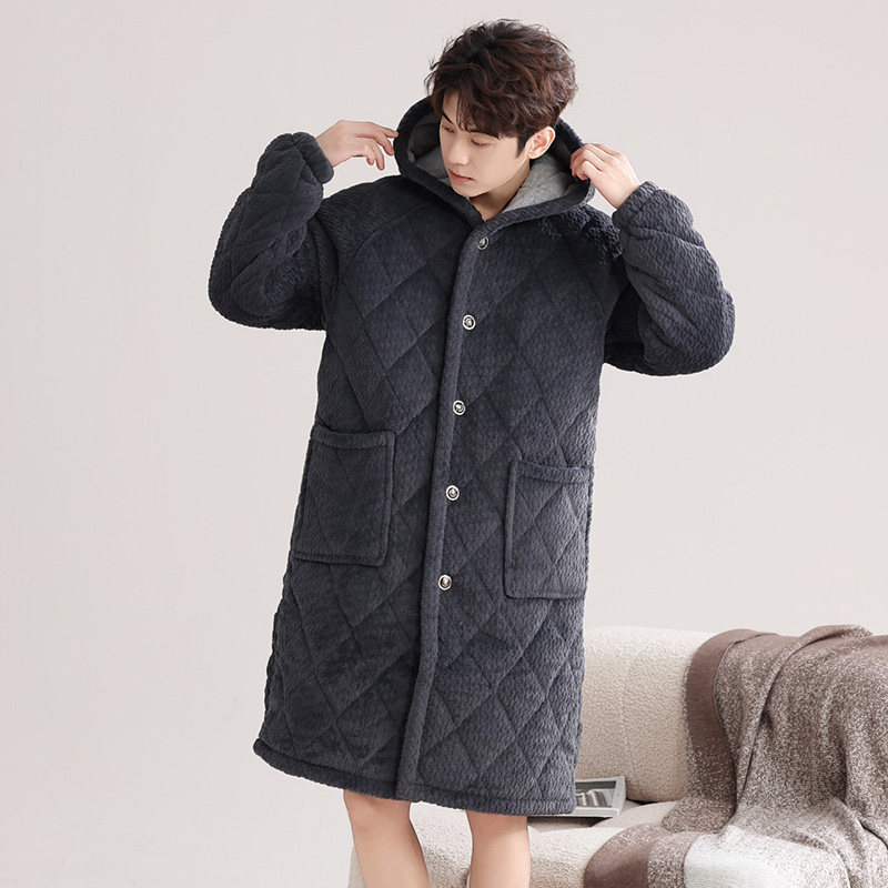 俞兆林连帽特厚三层夹棉睡袍男士浴袍法兰绒冬天睡衣加绒加厚珊瑚,淘宝优惠券,粉丝福利购,淘宝优惠卷