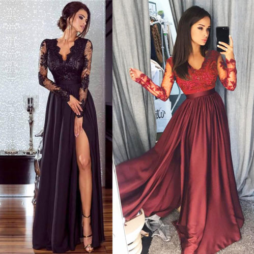 Party Ball Prom Gown Formal CLUB Wear Deep V Neck Long Dress - 图1