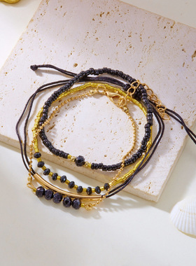 Fashion Crystal Bead Woven Bracelet Set for Ladies女休闲手链