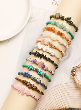 Hand-woven crushed stone bracelet crystal jewelry跨境女手链