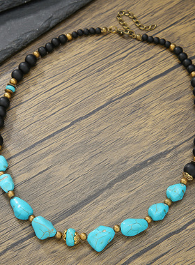 Men turquoise necklace handcrafted hip-hop accessory男士项链