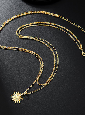 Cross border personality Sun pendant necklace跨境男士潮项链
