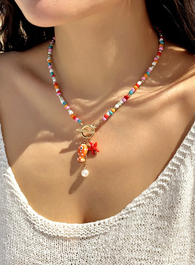 star-shaped fringed pearl OT-style necklace for women女项链