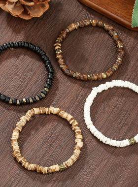 Handmade coconut shell beaded hip-hop men's bracelet男生手链