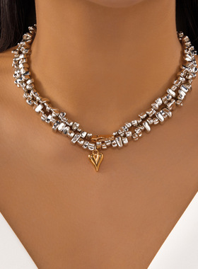 Cross-border Beaded Heart Pendant Necklace and Bracelet女士
