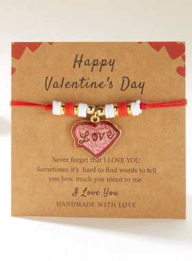 Cross-border love knitting wristband girl少女甜美编织手链