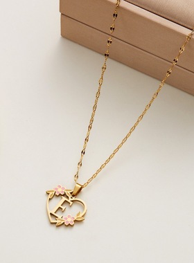 Fashionable letter flower titanium steel necklace for women