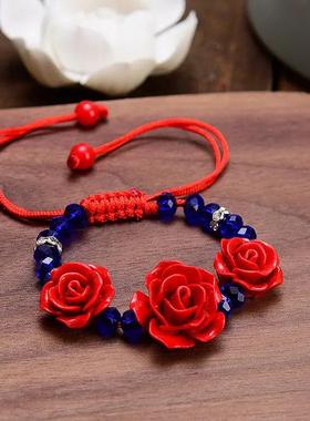 Cross-border red rose bracelet for women's woven bracelet女