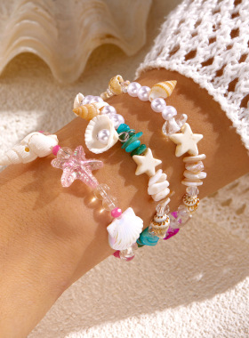 Cross-border women's beach-style shell and pebble outfit手链