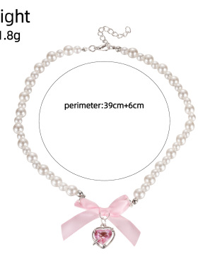 French romantic love bow Pearl necklace sweet jewelry项链女