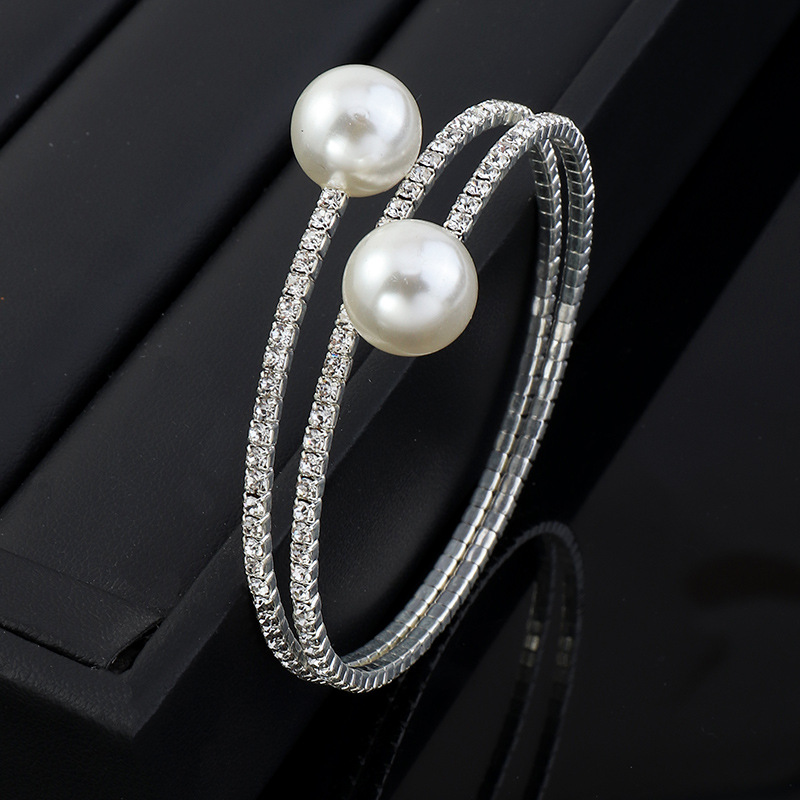 Lady temperament rhinestone pearl multi-layer bracelet女手镯-图0