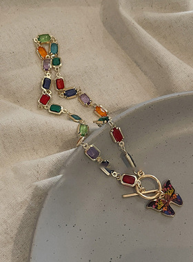 Colorful Crystal Butterfly Necklace Accessory for Women跨境