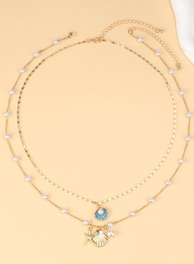 Casual starfish shell design imitation pearl necklace女饰品