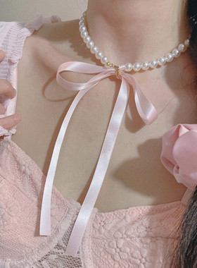 Cross-border bow-shaped pearl collar chain for women甜美项链