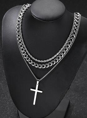 Stainless steel cross pendant necklace for men跨境男生项链