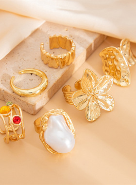 Korean version lava flower combination ring for women女戒指