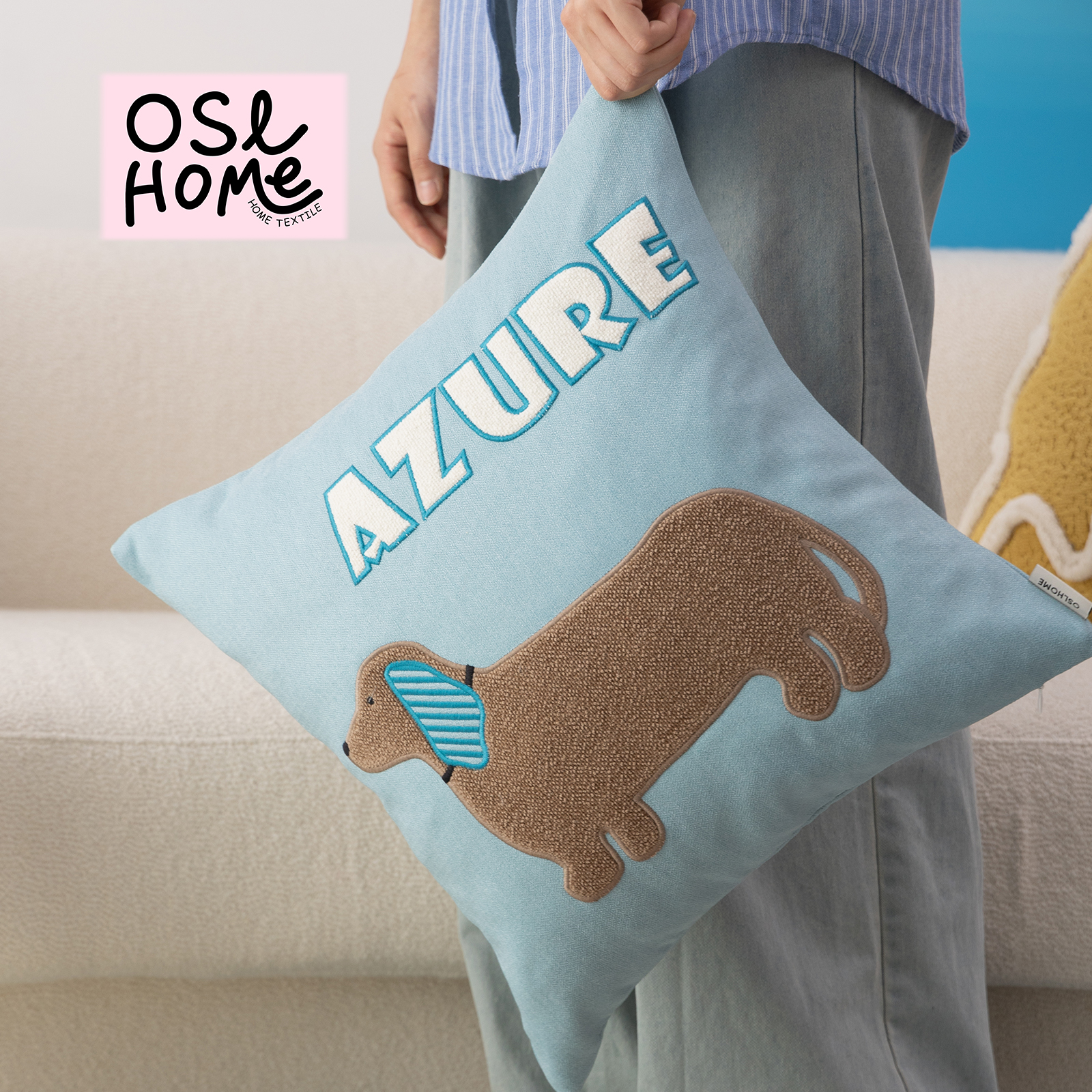 多巴胺沙发抱枕可爱腊肠狗刺绣客厅卧室样板间靠垫床头靠枕腰枕套 - 图3