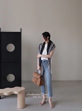 北欧简约风 出口单丝巾 大菱形巾款条纹边披肩真丝斜纹桑蚕丝围巾
