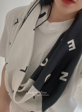 对角拼接欧美手工卷边真丝丝巾