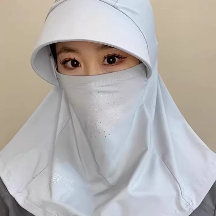 女士防晒面罩护颈帽子一体夏季海边沙滩透气防紫外线遮全脸 - 图0