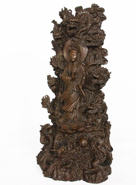 纯铜乘龙观音镇宅摆件