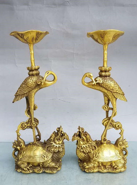 烛台客厅双龙龟鹤蜡烛台纯铜中式