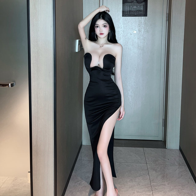 2022 Summer One Piece Big Breast Female Sexy Nightclub Outfit Super High  Slit Long Legs Sexy